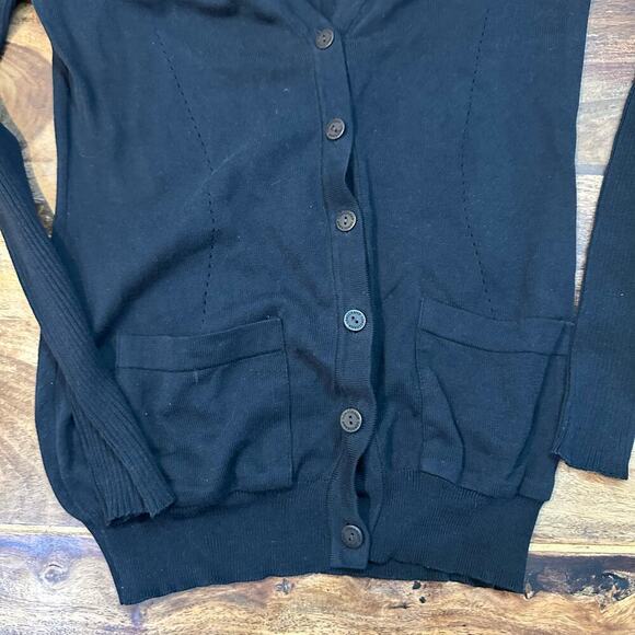 Longchamp Women's Black V-Neck Long Sleeves Button Front Cardigan Sweater Size M - Picture 3 of 9